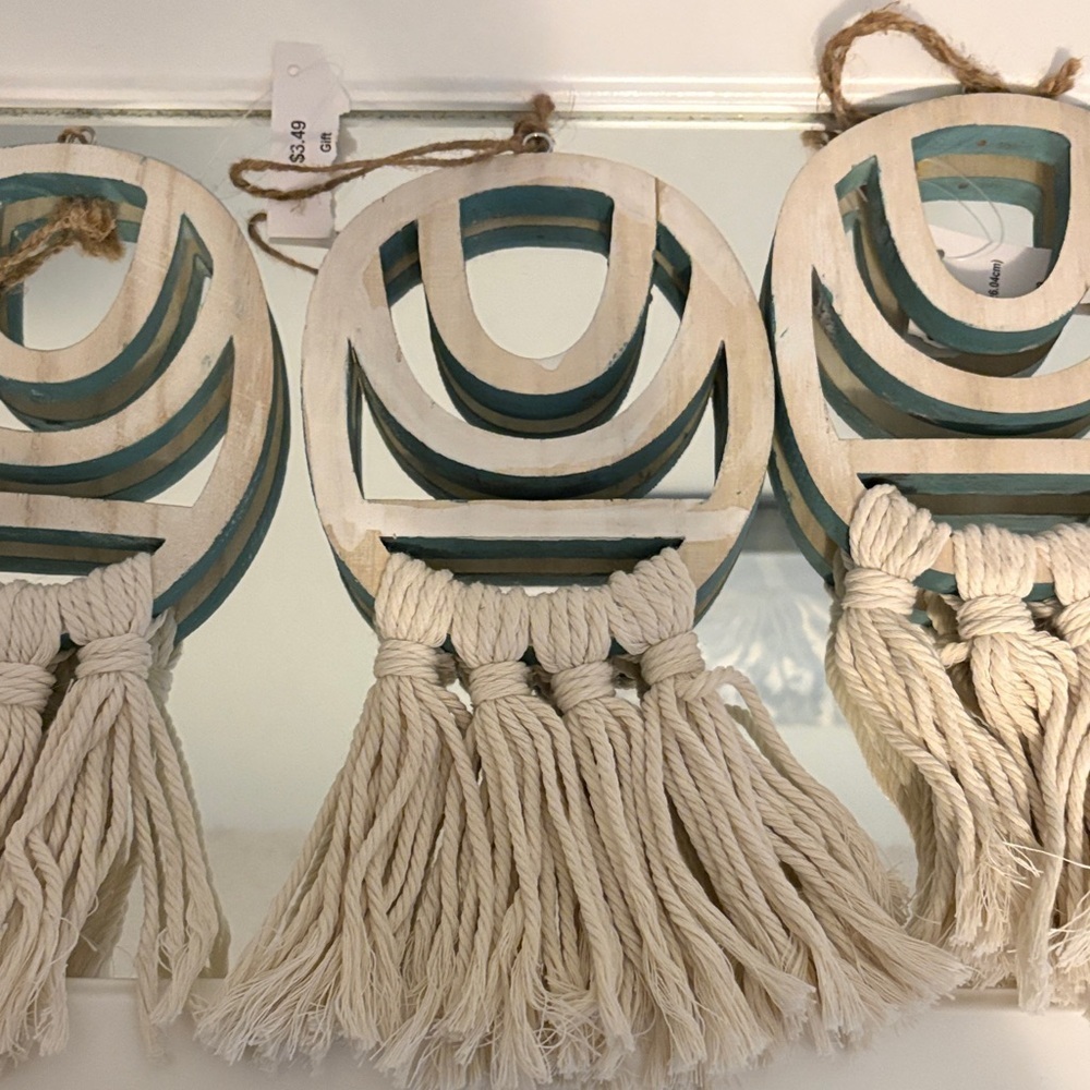 Hobby Lobby Cream Tassel Wall Hanging with Teal Accents lot of 7